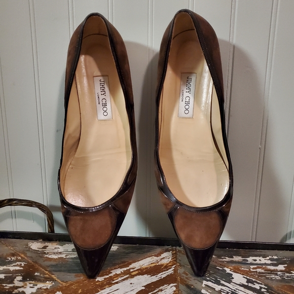 Jimmy Choo Y2k Romy Suede Point-Toe flats patent leather accents womens 10 - Picture 4 of 12